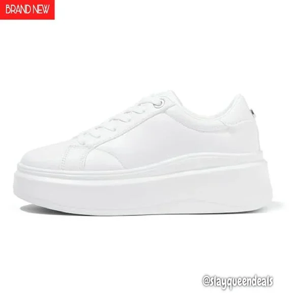 Women's Platform Sneakers Faux Leather Low Top Casual Walking Shoes - Picture 2 of 8